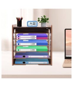 A4 Dokumentenablage 7-Fach Hochbelastbar - Stapelbarer Schreibtisch-Organizer Holzoptik bis 5kg mit Höhenverstellung Sta