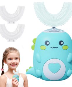 Elektrische Zahnbürste U 360º Ultraschall für Kinder (grün), 3 Bürstenköpfe Silikon, Timer 60 s, IPX7 wasserdicht, 2-12