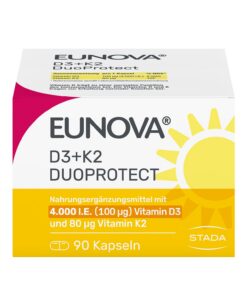 EUNOVA DuoProtect D3 K2 4000 I.E. - Gesunde Knochen - Nahrungsergänzungsmittel - 90 Kapseln - Calcium-Vitmainzucht