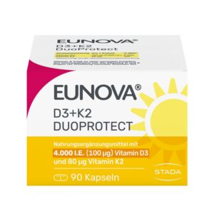 EUNOVA DuoProtect D3 K2 4000 I.E. - Gesunde Knochen - Nahrungsergänzungsmittel - 90 Kapseln - Calcium-Vitmainzucht