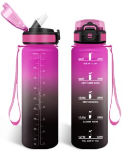 HoneyHolly 1L Trinkflasche mit Zeitmarkierungen, Auslaufsichere BPA-frei Wasserflasche für Fitnessstudio & Sport