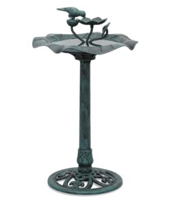 MoNiBloom 71,1 cm Vogeltränke für den Garten, 2 Etagen, Wasserkapazität 5 l, dekorative Vögel und Sockelständer, Grün