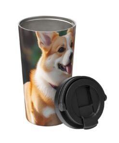 KHiry Isolierter Kaffeebecher mit Deckel Hund Corgi für Reisen Doppelwand Tumbler Becher