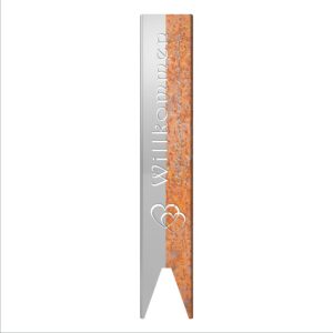 Teileplus24 Rost Willkommen Gartenstecker | Garten Deko | 3D Abkantung | Teileplus24 Willkommen Gartenstecker | 120cm x