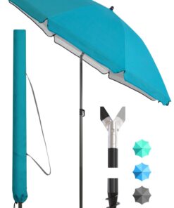 4smile UPF 50+ Strandschirm Türkis - windfest stabil, ideal für Strand und Balkon