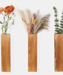 3er-Set Holz Wandvasen für Trockenblumen - Hängende Wanddekoration Wohnzimmer Schlafzimmer