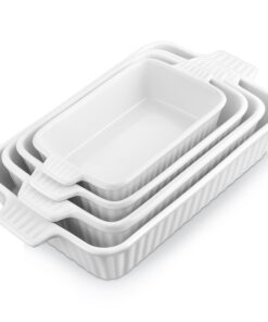 MALACASA Auflaufform, Weiß | Keramische Backform für Lasagne & Braten - 4-Teil-Set (37, 30, 28, 24 cm) - Ofenfest - Stap