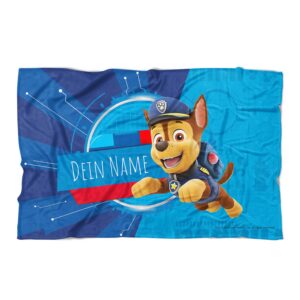 PICANOVA PAW Patrol Chase Handtuch – Hochwertiges Bedrucktes Handtuch für Kinder – Strandtuch mit Text Individuell Bedru