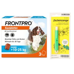 FRONTPRO Kautabletten für Hunde 10-25 kg - 3-Monats-Packung - Schutz gegen Zecken und Flöhe - VorbeugtInfektionen - Zeck