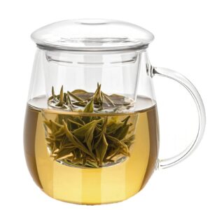 Arefen Glas Teetasse mit Deckel und Sieb Groß 500ml Borosilikatglas Tee Steuffer für Teebeutel und Loser Tee Vater Gebur