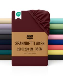 Utopia Bedding - Oeko-Tex Zertifiziertes Spannbettlaken 200x200cm - Burgunderrot - 35 cm Tiefe Tasche OEKO-TEX STANDARD