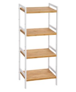 SONGMICS Naturfarben-Weiße Bambusregale, 45 x 31,5 x 111 cm, für Küche, Bad, Wohnzimmer, Schlafzimmer, Balkon, mit 4 Abl