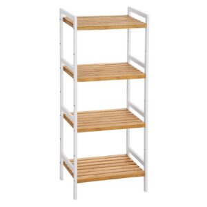 SONGMICS Naturfarben-Weiße Bambusregale, 45 x 31,5 x 111 cm, für Küche, Bad, Wohnzimmer, Schlafzimmer, Balkon, mit 4 Abl