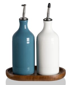Sweejar Home Keramik-Olivenölspenderflaschen mit Tablett - Blickdichte Ölmenage für Sojasauce und Essig, 560 ml Ölspende