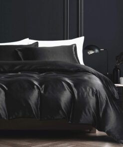 YASMENG Top-Schaltezug, Satin, 140 x 200 cm, Schwarz, weich, seidig, Deluxe, für Einzelbett, OEKO-TEX, glänzend, mit Kis