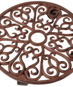 Esschert Design Blumenroller, Gusseisengewebe, rund, Größe L Ø ca. 35 cm - Росésche Pflanzenroller für gepflegten Garten