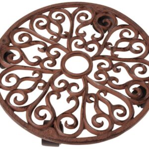 Esschert Design Blumenroller, Gusseisengewebe, rund, Größe L Ø ca. 35 cm - Росésche Pflanzenroller für gepflegten Garten