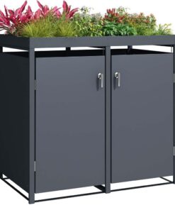 SCHARTEC 2er Mülltonnenbox Anthrazit Erweiterbar 240l Pflanzendach Mülltonnenverkleidung für Sichtschutz