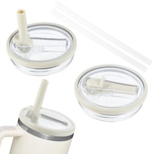 Stanley Cup Auslaufsicher Beige – 2er-Set Staubdicht Ersatzdeckel – inklusive 2 Strohhalmen – kompatibel mit 40-Unzen-Be