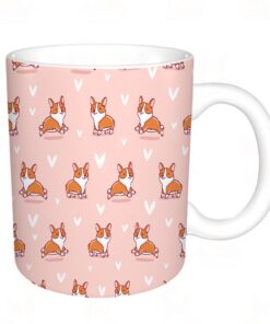 YFHJV Grosse Kaffeetasse - Bürotasse - Niedliches Corgi-Nahtloses Muster auf rosa Hintergrund - teetasse groß - Cappucci
