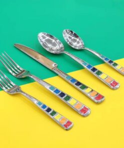 HPTHLY Einzigartiges, farbenfrohes Besteckset für 12 Personen, Edelstahl, Partys, Hochzeitsgeschenke, 60-teilig, perfekt