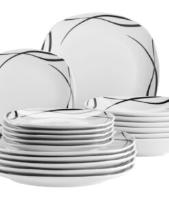 MÄSER Serie Decora Teller Set für 6 Personen | 18-teiliges Porzellan-Essgeschirr | elegant und zeitlos | Weiss