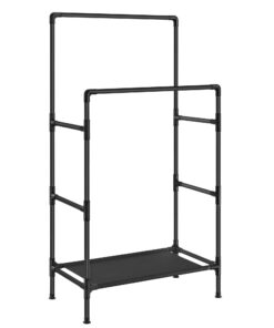 SONGMICS Kleiderständer für Frauen, schlank gestaltet, metallener Aufbaumit 2 Kleiderstangen, 1 Ablage, 55 kg belastbar,