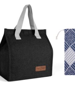 Vicloon Klein Lunchtasche - thermale Isoliertasche für Arbeit und Schule, faltbar und mit Folienfutter - Schwarz Viclo