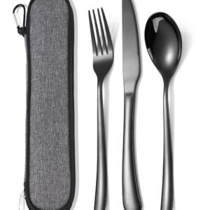 MURRI&MURRDI Besteck Set für 1 Person, Spülmaschinenfestes Edelstahl Besteck, perfekt für Camping (3 Schwarz) MURRI&MU