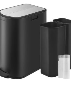 SONGMICS ULTB570B50 Doppel-Küchen-Mülleimer, Edelstahl, sanft schließend, Ink Black und Metallic Silber