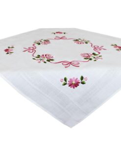 CKM Stickpackung 80 x 80cm Mitteldecke zum Besticken (Blume Schleife) für Handwerkskunst am Kopfkissenbezug