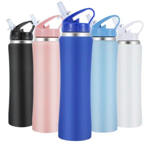 SUPPRUI Isolierte Wasserflaschen, doppelwandig, hält Getränke heiß und kalt, für Outdoor Aktivitäten, 600 ml Edelstahl-W
