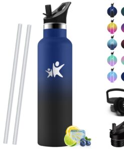 HoneyHolly Thermosflasche 750ml 18/8 Edelstahl BPA-frei Auslaufsicher mit Strohhalm - Seegrün Hellviolett