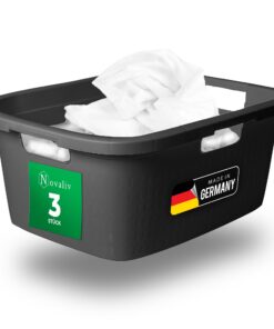 Novaliv - 3er-Pack Wäschewanne mit 3 Griffen 25L Anthrazit, ideal für familienfreundliche Wäschearbeit bei Waschtagen.