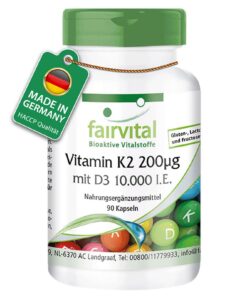 Fairvital Vitamin D3 + K2 Kapseln - 90 Kapseln - HIGH DOSIERT & VEGAN - nur 1 Kapsel alle 10 Tage