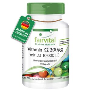 Fairvital Vitamin D3 + K2 Kapseln - 90 Kapseln - HIGH DOSIERT & VEGAN - nur 1 Kapsel alle 10 Tage