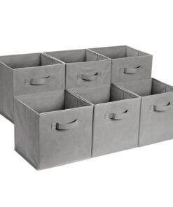 Amazon Basics zusammenklappbarer Aufbewahrungswürfel/Einhander mit Griffen, Einfarbig Grau, ideal für Haus- und Bürogebr