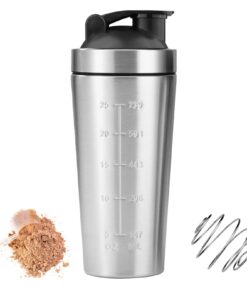 Elsrantor Protein Shaker - 750ml Eiweiss Flasche Edelstahl, Shake Becher für Fitness, Proteinshaker mit Kugel - Eiweißsp