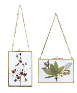 SUMTree 2Pcs Hängende Glas Fotorahmen Für gepresste Blumen und Fotos - Nur Glasrahmen (Golden, 10x15cm, Rechteck) | SUM