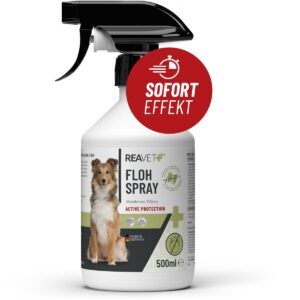 ReaVET Flohspray für Katzen & Hunde - Sofortschutz gegen Flöhe & vorbeugender Langzeitschutz, Anti-Floh-Spray für Wohnun