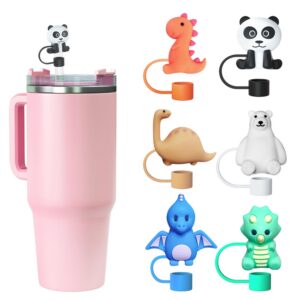 Hebterrka Stanley Cup Zubehör Dinosaurier Strohhalm Abdeckung 6 Stück Set 30&40 Oz Becher 10mm Griff-liker