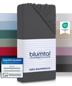 Blumtal Basics Spannbettlaken 140x200cm Anthrazit: Baumwolle - Oeko-TEX zertifiziert -comfortables Schlafen