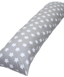 Emi&Sam 40x145cm Ganzkörperkissen für Seitenschläfer mit 11L. Sternen Bezug - Weiß/Grau