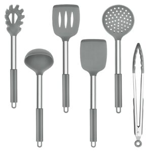 TEAMFAR Küchenhelfer Set für Köche mit Edelstahlgriff leicht abzuräumen & Spülmaschinenfest, 6 Silikonstücke, Hitzebestä