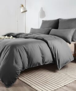 Bettwäsche 200x200 Grau Anthrazit bügelfrei & knitterfrei - Set mit Kissenbezug 2er Set Reißverschluss