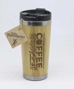 COFFEE FIRST Bambus Thermobecher mit drehbaren Verschluss für täglichen Bedarf und Autofahrt. Isolierflasche aus Edelsta