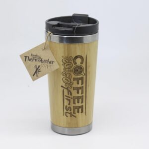 COFFEE FIRST Bambus Thermobecher mit drehbaren Verschluss für täglichen Bedarf und Autofahrt. Isolierflasche aus Edelsta
