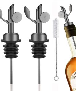 2 edelstahlneue Wein- und Schnapsflaschenausgießer, идеал для Bars und Pubs sowie zu Hause, Öl-Ausgießer (Schwarz)