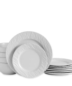 ECHTWERK 12-teigiges Tafelservice "New Modern", für 4 Personen, Schiefer-Optik, aus Steingut, White