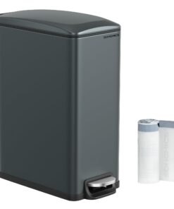 SONGMICS Schlanker Mülleimer für enge Räume mit Trittpedal und Anthrazitgrau ULTB510G01